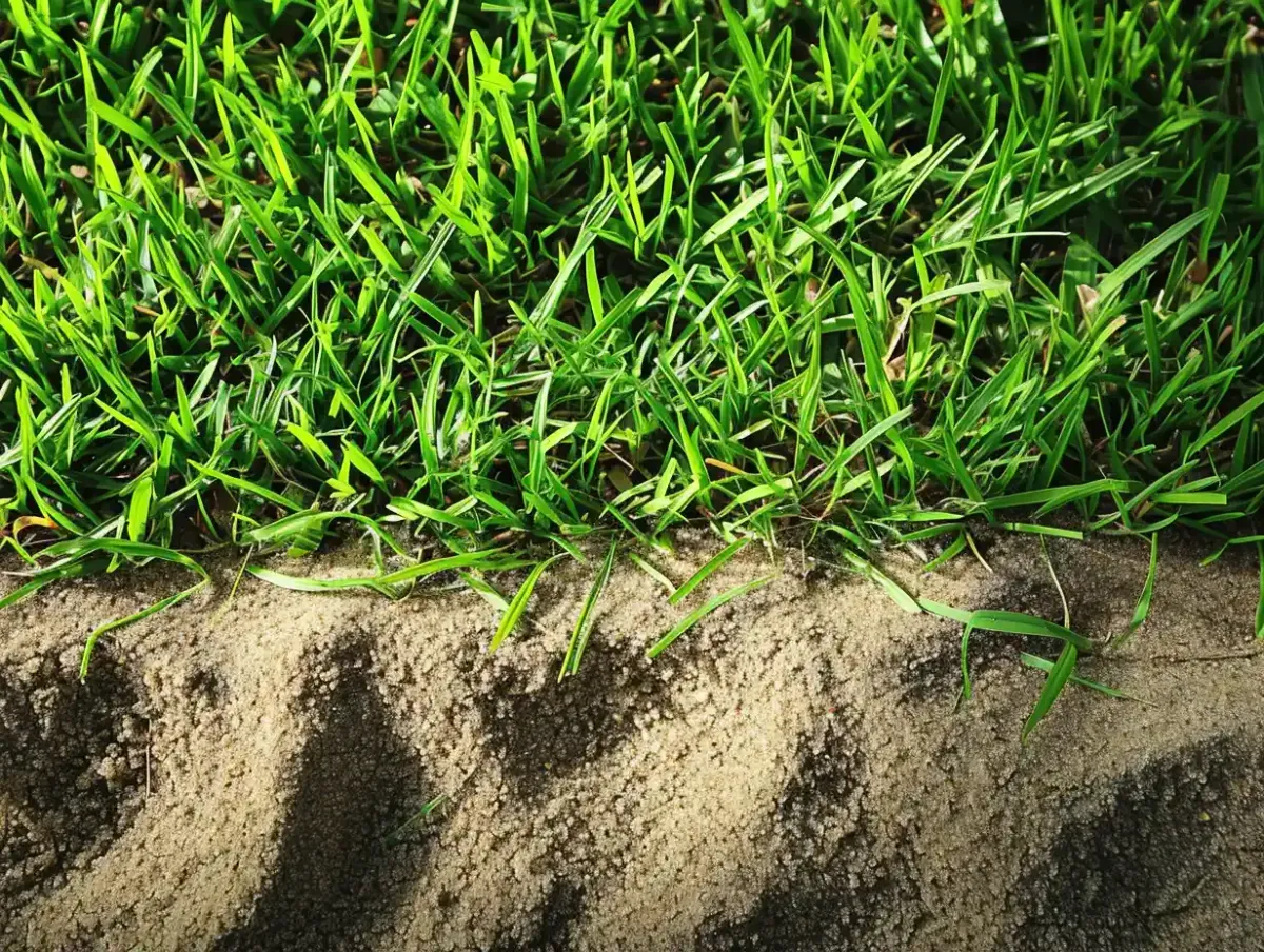 Topdressing-Material gleichmäßig auf dem Rasen verteilt