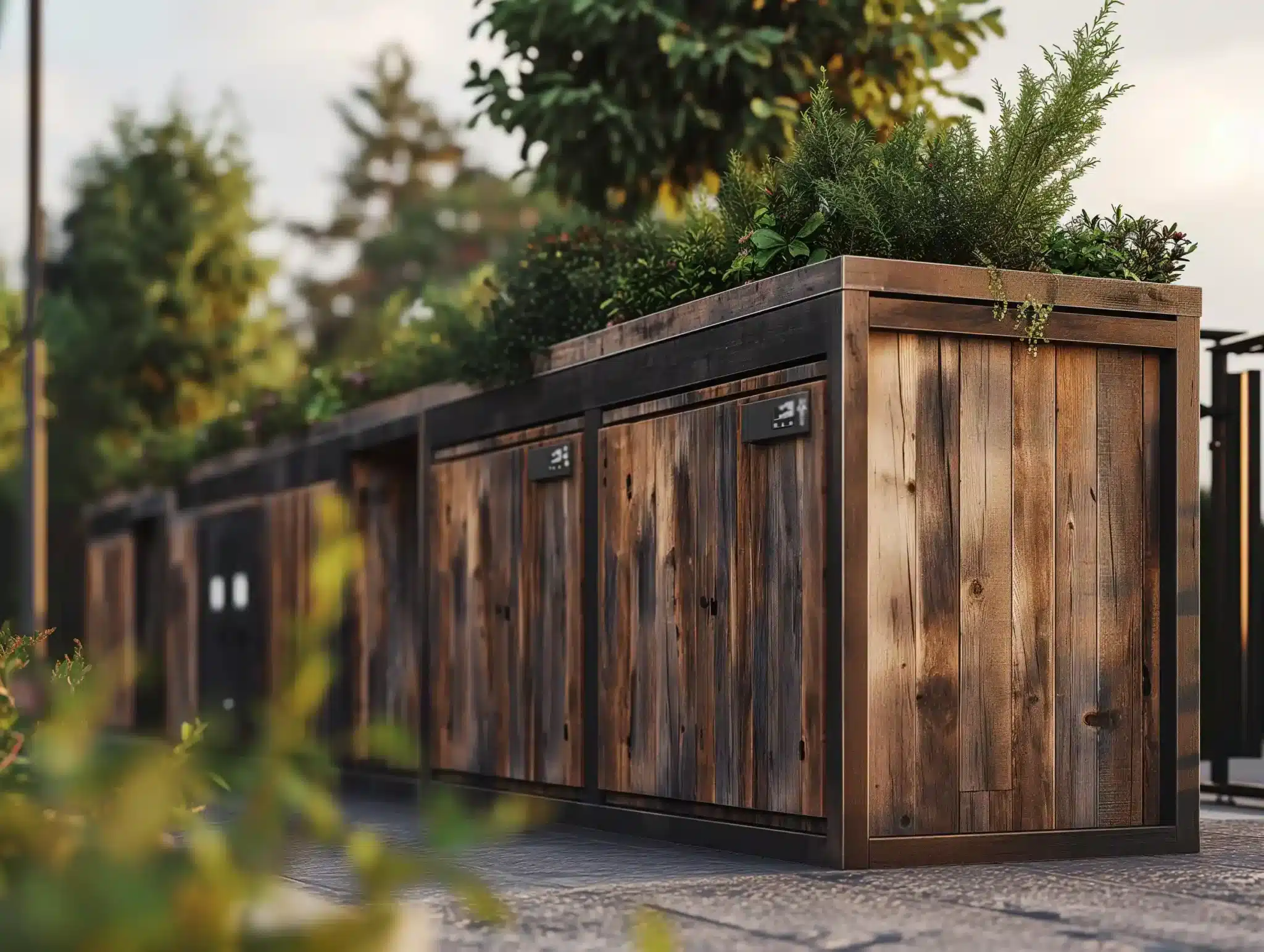 Mülltonnenbox mit Hochbeet bepflanzt