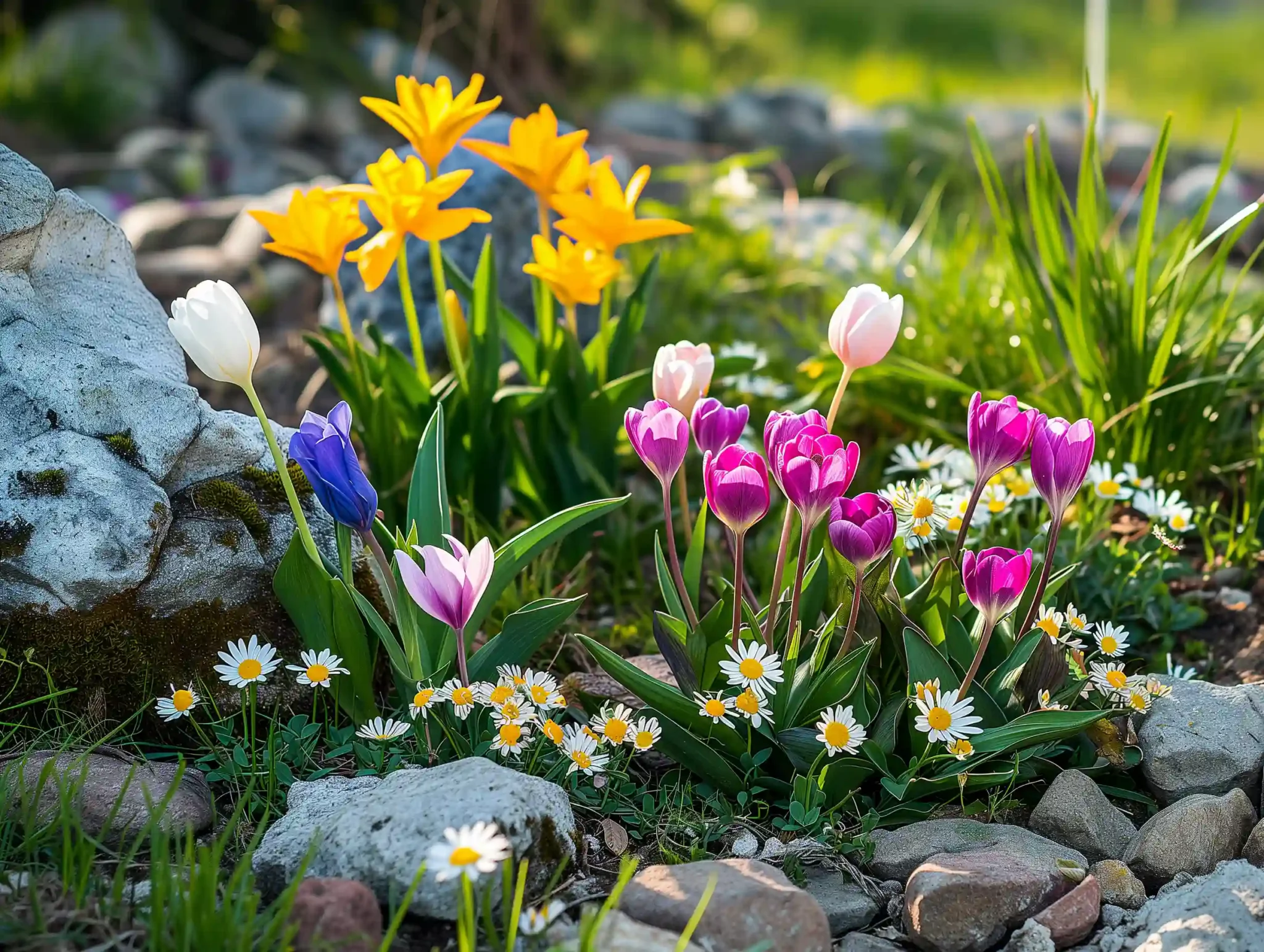 Frühlingsblumen im Beet